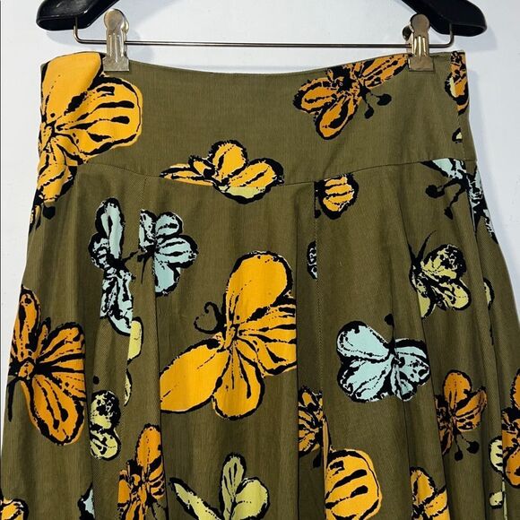 ANTHROPOLOGIE FEI Micro Corduroy Olive Green Butterfly A Line Skirt-8 - Picture 6 of 9